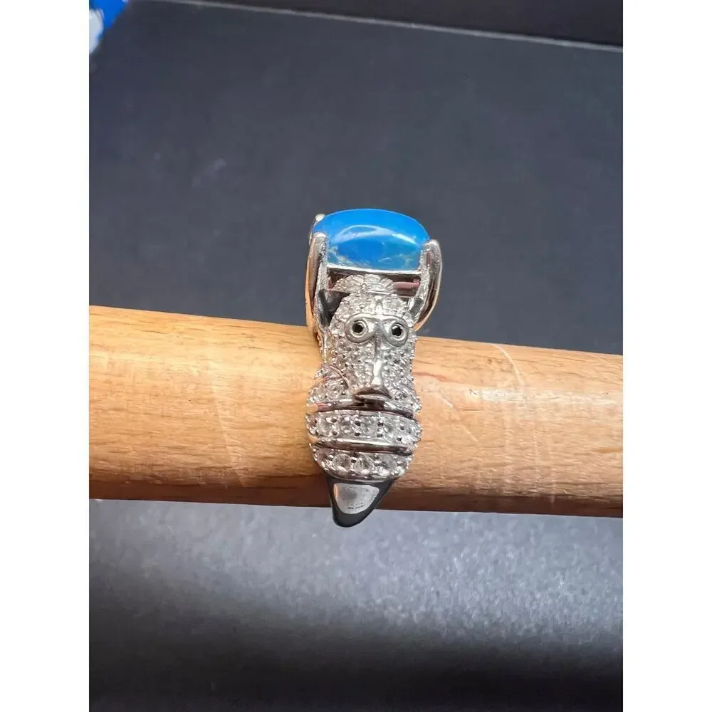 NEW Ceruleite and zircon seahorse ring in sterling silver size 8